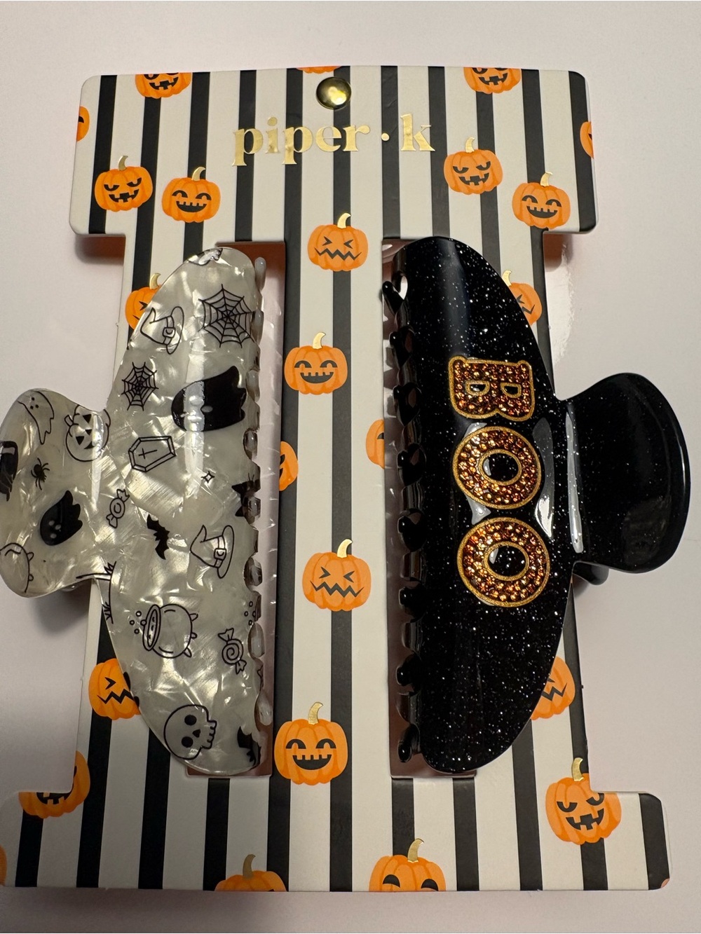 Piper K 2 Piece Halloween Black Boo And White Multi Design Hair Claw Clips NEW